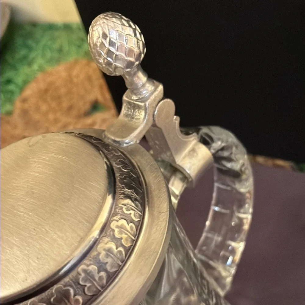 Zinn, Crystal Stein Mug with Etched Leaf Floral Pattern, West Germany